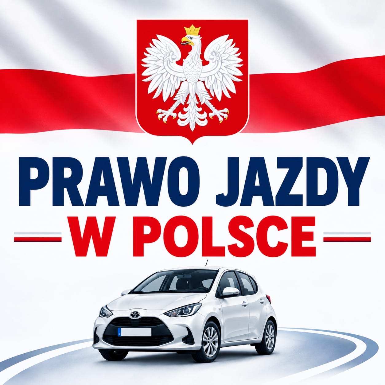 Prawo jazdy w Polsce avec l’aigle polonais et un véhicule